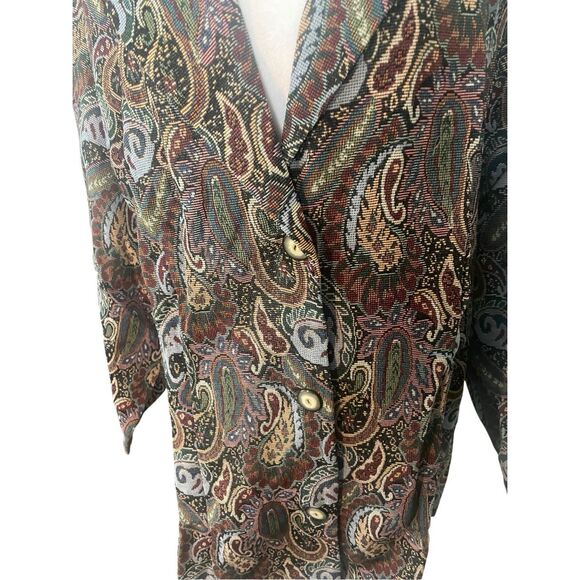 Bedford Fair Women’s Blazer Jacket 3X Paisley Button Front Long Sleeve Cotton Bl